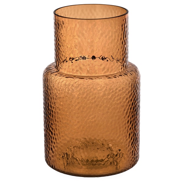 Brown KONSTFULL glass vase, cylindrical with textured surface, handcrafted, sits upright.