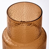 Amber glass vase. Mouth-blown, textured surface. Tall, slim neck. Unique, recycled material.