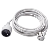 A KOPPLA white, coiled extension cord with a 3-pronged plug and plug socket, made of pvc plastic for electrical use.