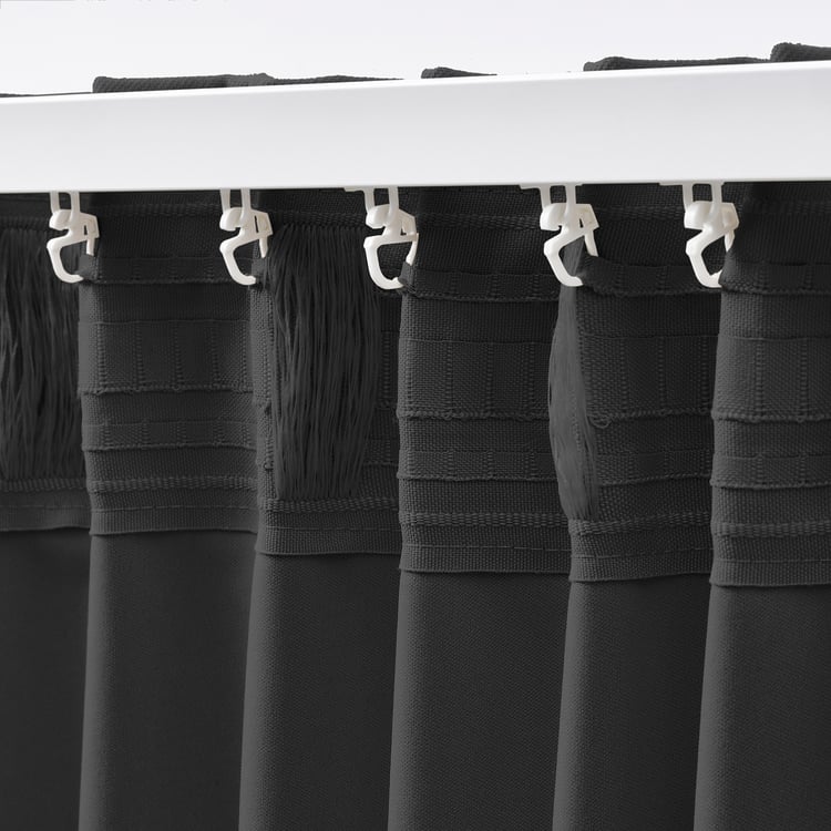 Cutains Block KORGMOTT block-out curtains, 1 pair, dark grey/with heading tape ...