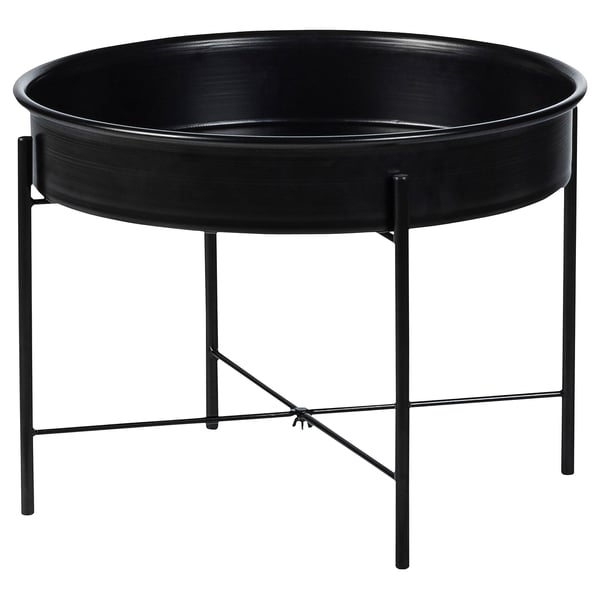 A round black KULTURSKOG plant stand with metal legs.