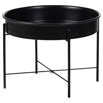 A round black KULTURSKOG plant stand with metal legs.