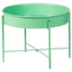 Green round ikea KULTURSKOG plant stand with metal legs and bowl.