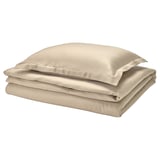 LÄKEVÄNDEROT beige duvet & pillow set, smooth lyocell, rectangular with button closure.