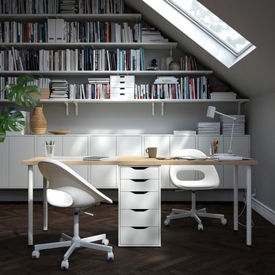 LAGKAPTEN / ALEX Desk, white stained oak/white, 200x60 cm