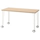 LAGKAPTEN: light wooden desk with white metal legs and wheels. Simple, minimalist design.