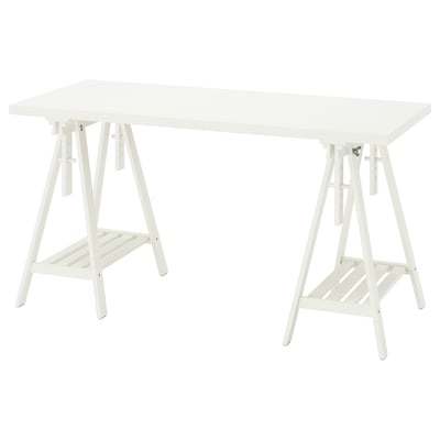 Depicts a white LAGKAPTEN table with a rectangular top and adjustable trestles.