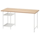 LAGKAPTEN desk, light wood top and white metal frame, rectangular.