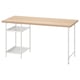 LAGKAPTEN desk, light wood top and white metal frame, rectangular.