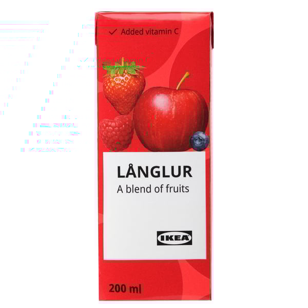 Ikea lang lur fruit smoothie carton, 200ml, featuring apple, berries, added vitamin c.