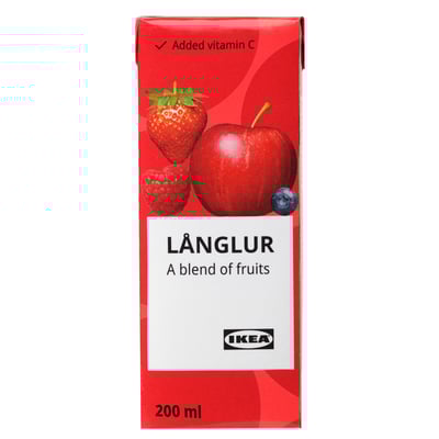 Ikea lang lur fruit smoothie carton, 200ml, featuring apple, berries, added vitamin c.