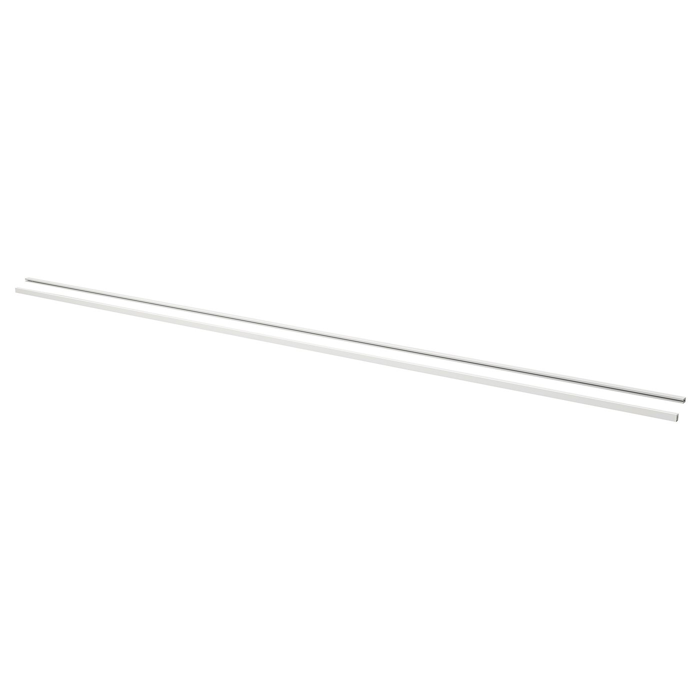 LARKOLLEN handles, silver-colored, acrylic-coated aluminium. They are long, thin, rectangular bars designed for sliding doors.