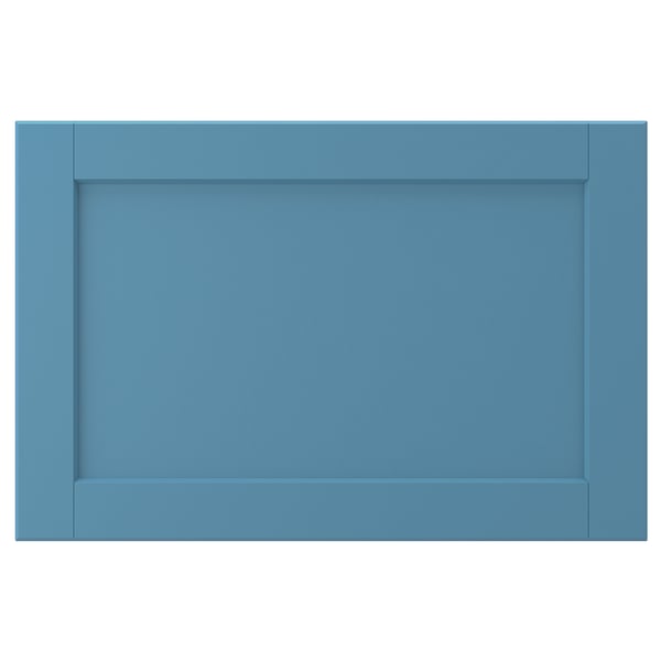 LERHYTTAN blue wooden cabinet door, rectangular with beveled frame.