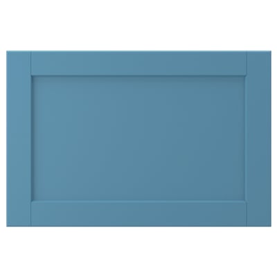 LERHYTTAN blue wooden cabinet door, rectangular with bevelled frame.