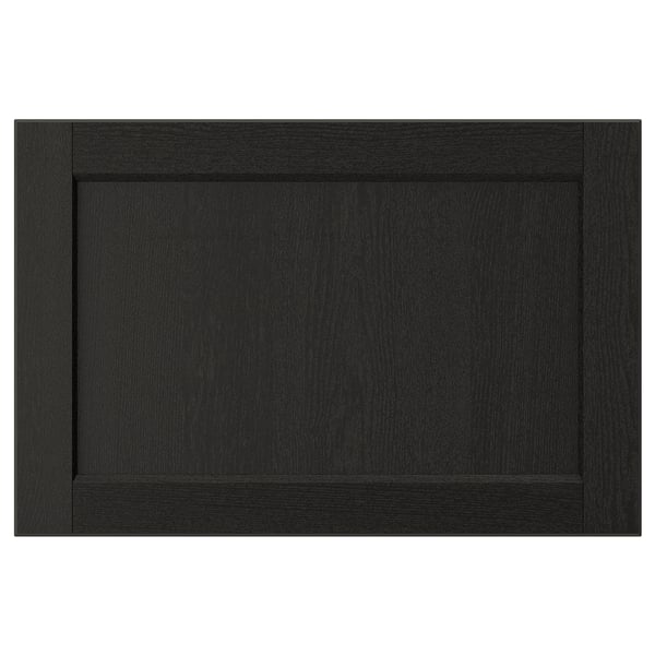 LERHYTTAN black kitchen drawer front, traditional style with beveled edges, solid wood frame, ash veneer panel.