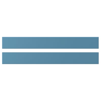 Blue rectangular wooden drawer fronts, rustic design, solid birch, bevelled edges.