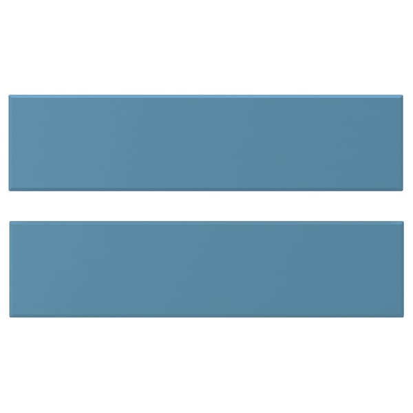 Two horizontal blue wooden drawer fronts with beveled edges.