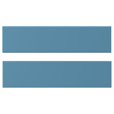 Two horizontal blue wooden drawer fronts with bevelled edges.