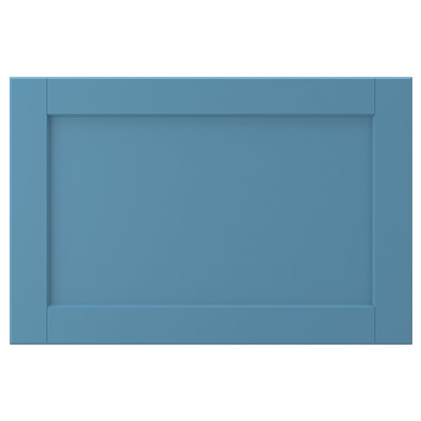 LERHYTTAN blue drawer front, wooden with beveled edges and inset panel.