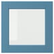 Blue framed square mirror with beveled edges.