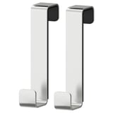 Two LILLÅNGEN metal hangers, silver in color, with rectangular hooks, designed to hang over door edges efficiently.