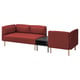 Modern red lillehen modular sofa with wood legs, clean lines, and matching side table.