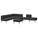 Modern gray fabric LILLEHEM sectional sofa set. Clean, minimal design with metal legs. Includes corner unit, chairs, ottoman, and side table.