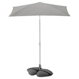 A LILLEÖ gray, rectangular balcony parasol with a tilt feature for sun protection. It uses a weighted base for stability.