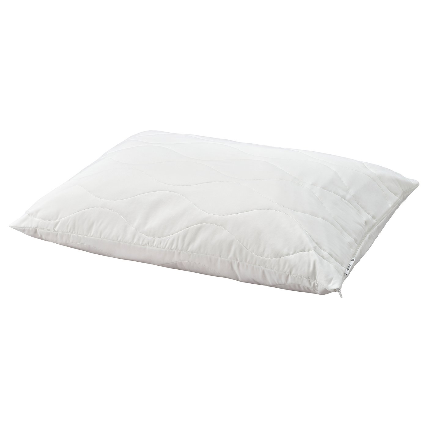 LÖKSTAMFLY pillow: white, ergonomic, shredded memory foam, quilted cover.