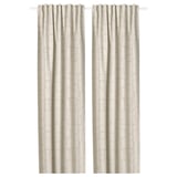 LÖNNSTÄVMAL beige jacquard block-out curtains, light-blocking, 100% recycled polyester.