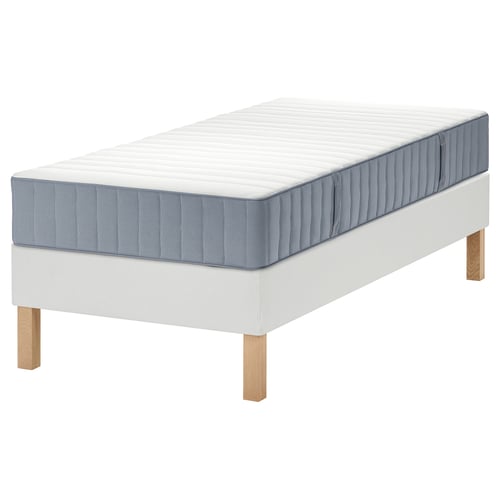 LYNGÖR Divan bed, Valevåg extra firm/light blue white, 90x200 cm