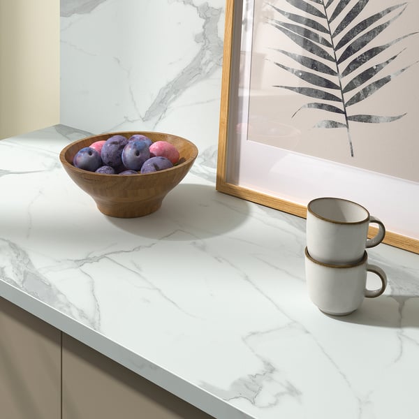 LYSEKIL Wall panel, double sided white lively marble effect/white marble effect, 119.6x55 cm