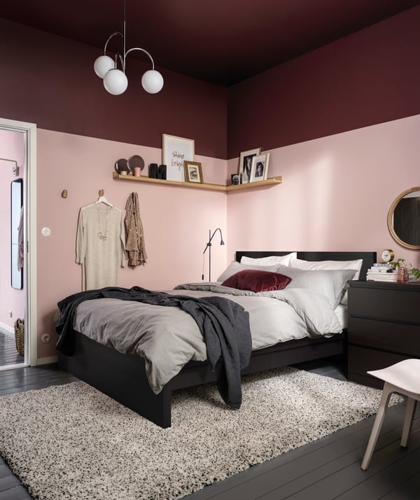 MALM Bed frame, high, black-brown/Lindbåden, 160x200 cm