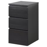 MALM black chest of drawers, sleek design, three drawers, smooth surfaces.
