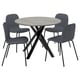 Round dining set with gray chairs and concrete-style table, sleek metal legs.