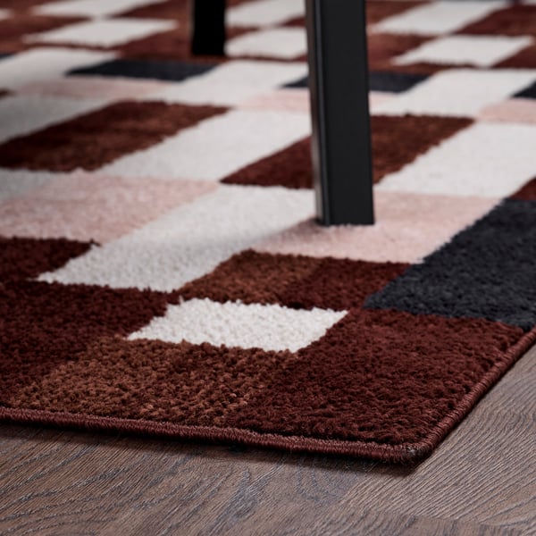 MARKBLÅMME Rug, low pile, multicolour/check pattern, 160x230 cm