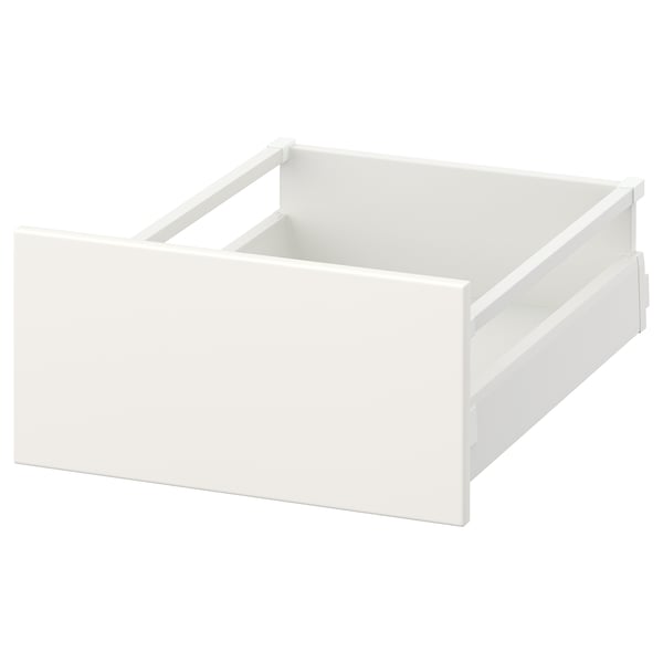 A white MAXIMERA drawer. Its rectangular, with a smooth finish and clean lines, made of steel and particleboard.