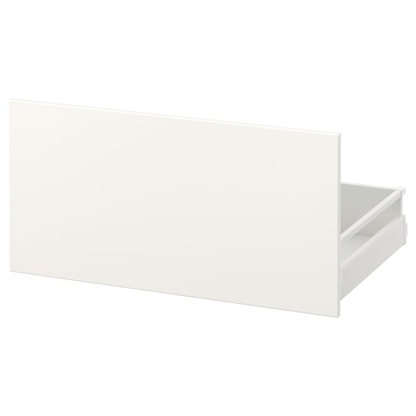 White MAXIMERA drawer, steel and wood. Sleek, rectangular design.