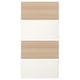 MEHAMN sliding doors. The doors are double-sided with wood and white finishes. They are made of fibreboard with a paper foil finish.