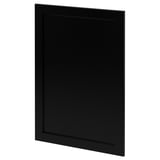 Black kitchen cabinet door with beveled edges; traditional design.