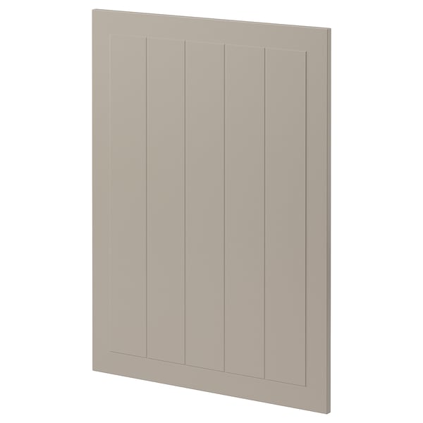 METOD beige kitchen cabinet, rectangular with vertical grooves.