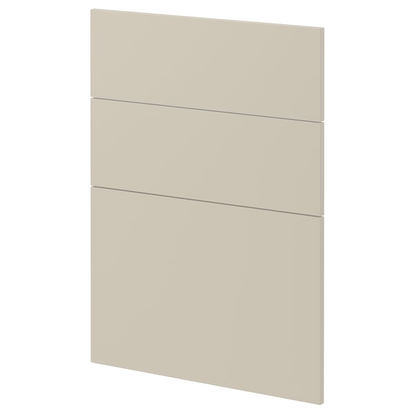 A beige METOD kitchen cabinet with a smooth, simple design, featuring three horizontal sections.