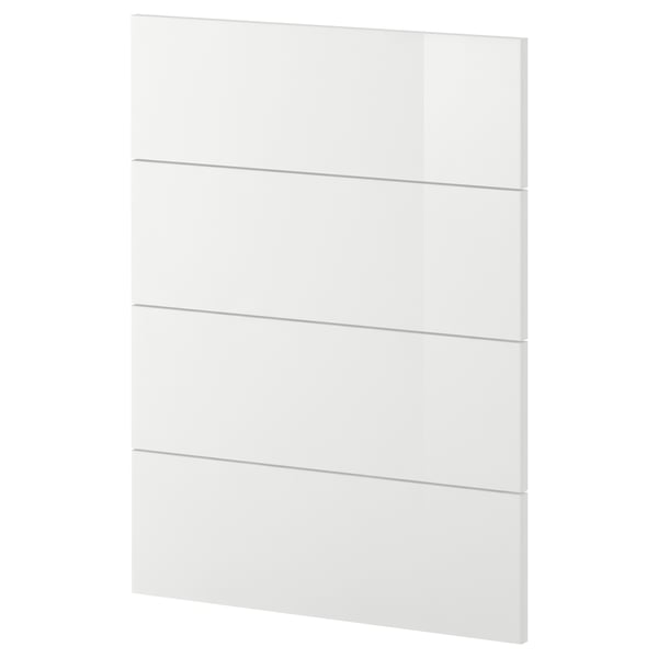 A white METOD kitchen cabinet door with a glossy finish. It a sleek, rectangular design.