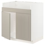 A beige METOD kitchen cabinet with a modern design and vertical grooves, featuring sturdy construction and quality materials.