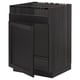 Black kitchen cabinet with bevelled edges, traditional design, wooden material.