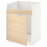 METOD kitchen unit, white with light ash wood. Square, open top, shelves inside.