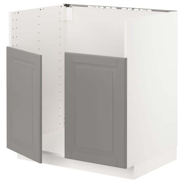 METOD kitchen unit: white base, grey doors, rectangle shape, smooth finish.