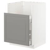 Ikea METOD white cabinet, grey drawer, modern kitchen design.