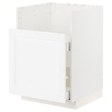 Depicts a white METOD kitchen cabinet, featuring a sleek design with smooth surfaces and minimalist style.