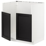METOD kitchen unit, black wooden doors, white frame, square shape.